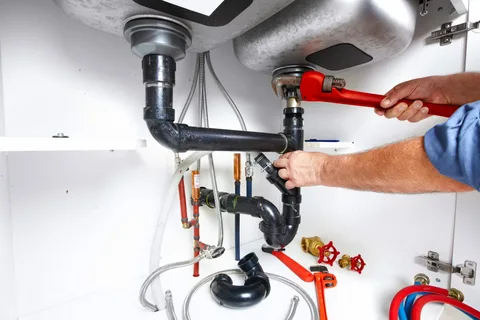 Plumber fixing bathroom drainage pipes, offering expert residential plumbing services.