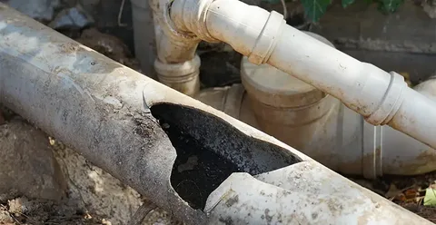 Worker using a shovel to clear dirt around an exposed white PVC pipe line during a complex Sewer Repair Problem