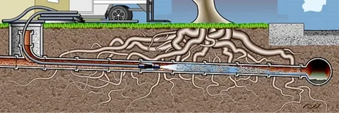 Residential excavation site with large piles of displaced dirt showing underground lines to address a critical Sewer Repair Problem