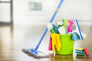 A home cleaning services company's equipment like basket and wiper etc.