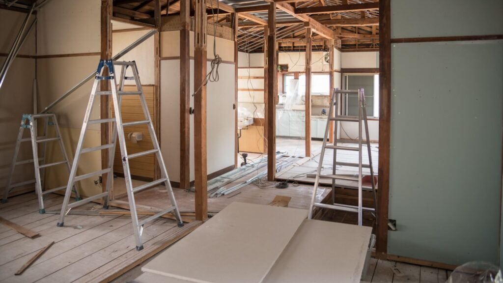 View of a house from inside going through remodelling phase.