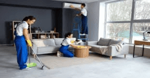 Our Blogs 11 Deep cleaning service expert thoroughly cleaning a modern living room to remove dust and maintain a healthy indoor environment