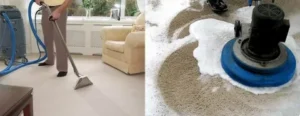 A technician using a heavy-duty steam extractor wand on a dirty rug during a residential Professional Carpet Cleaning service